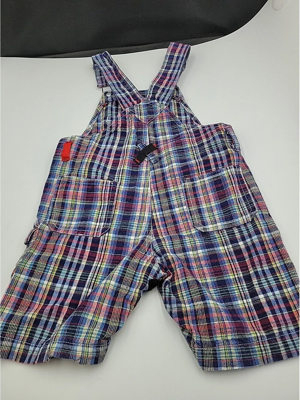 OshKosh B'Gosh Boys Size 24 Months Shortalls Blue, Red, White Plaid VTG